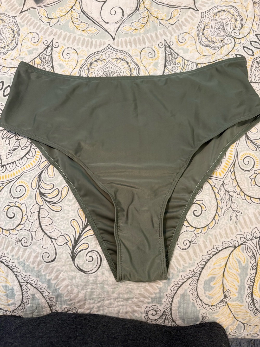 Olive Green High-Waist Bikini Bottoms